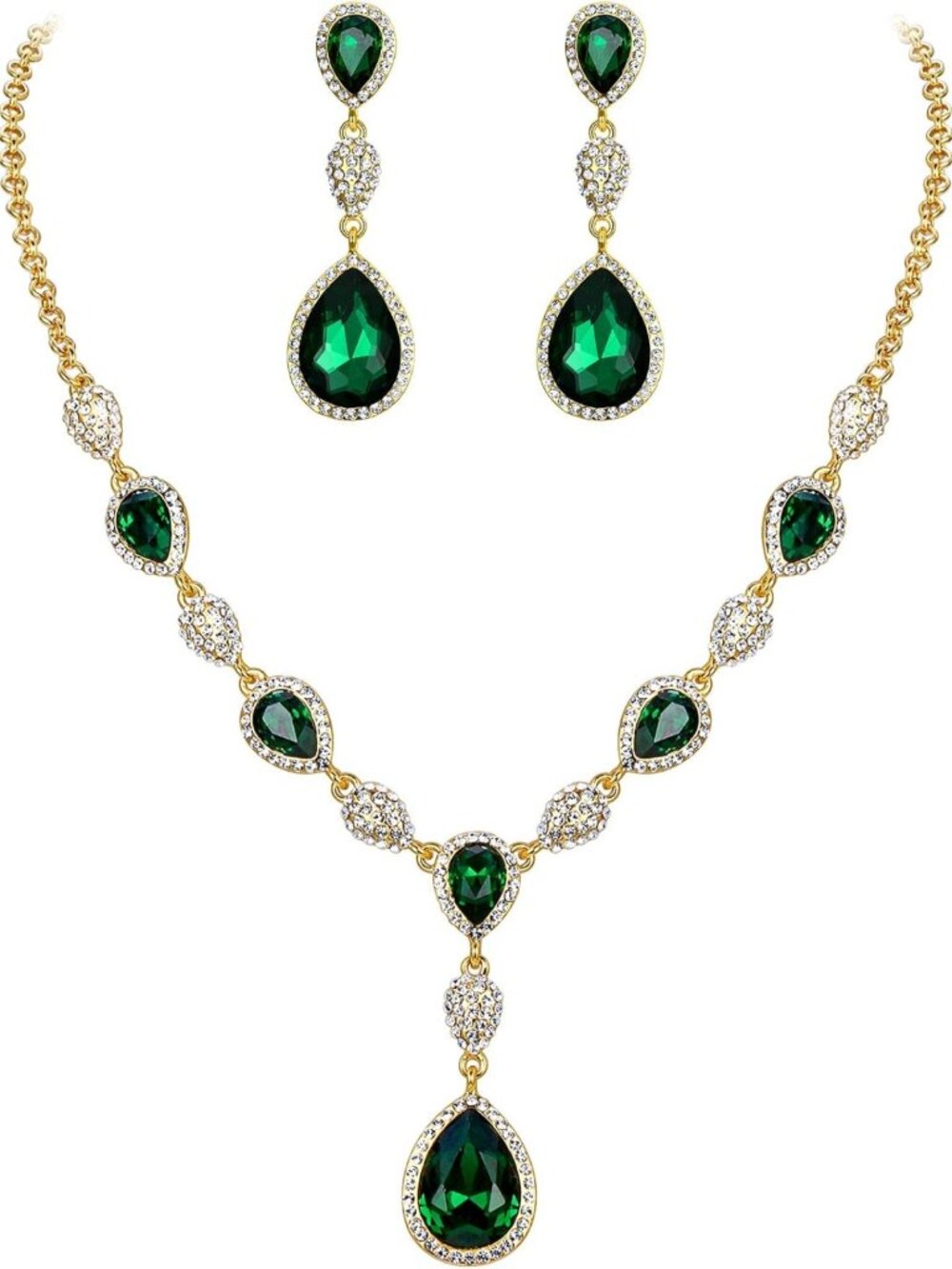 Elegant Teardrop Crystal Y-Necklace & Earrings Jewelry Set for Women